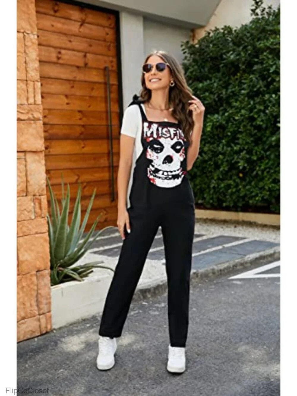 Women's Loose Skull Printed Overalls Jumpsuit with Pockets